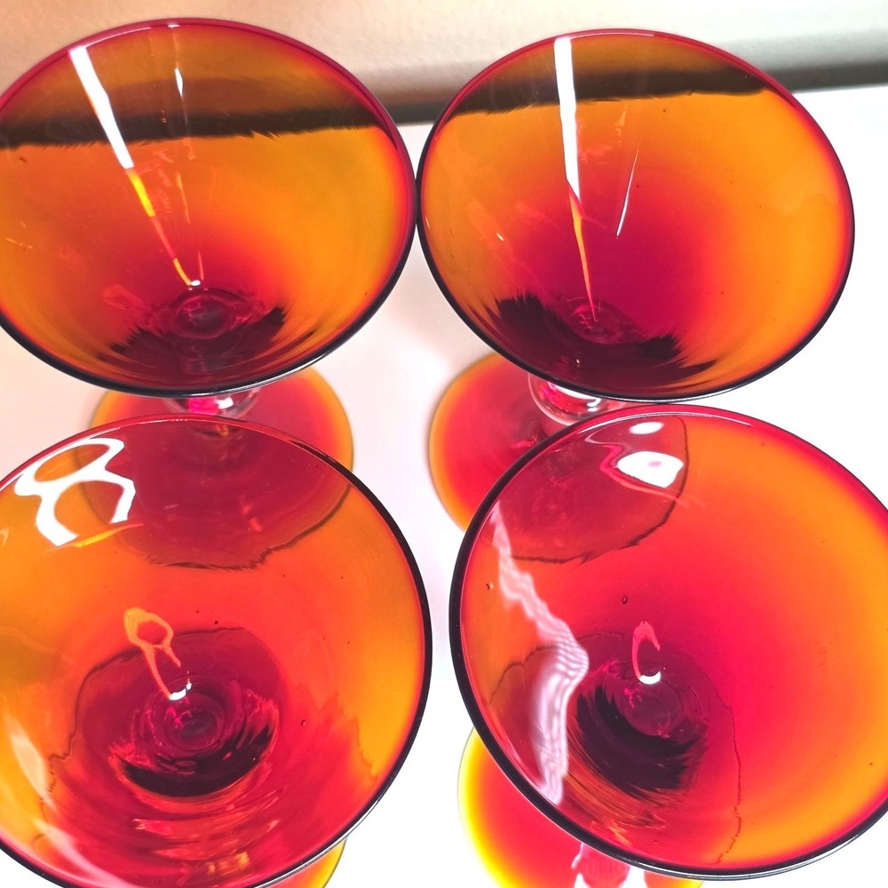 Set of 4 Small Amberina Martini Glasses Cadmium Red Orange Yellow - Picture 4 of 7